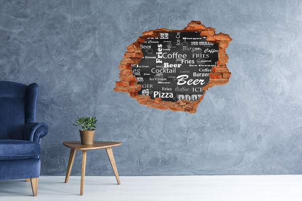 Vinyl muursticker 3D breekeffect Culinaire chaos in het gat