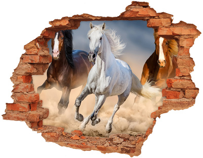 Grote 3D muursticker gat in de muur Wilde galop van paarden