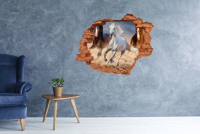 Grote 3D muursticker gat in de muur Wilde galop van paarden