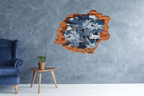 Vinyl muursticker 3D breekeffect Tropisch paradijs met flamingo's