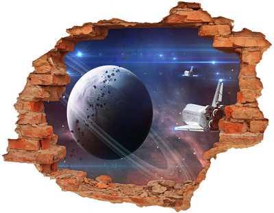 Vinyl muursticker 3D breekeffect Ruimtereis door een gat in de muur