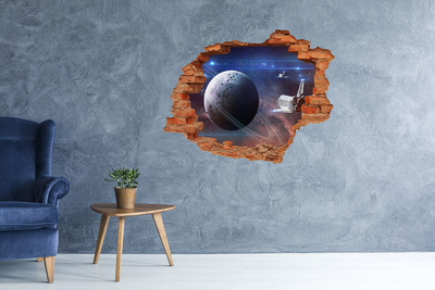 Vinyl muursticker 3D breekeffect Ruimtereis door een gat in de muur