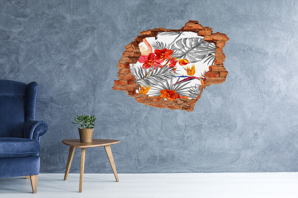 Vinyl muursticker 3D breekeffect Tropisch paradijs achter de muur