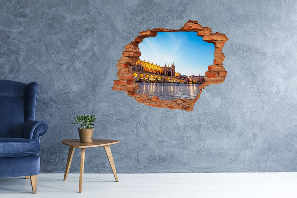 Grote 3D muursticker gat in de muur Krakau bij zonsondergang