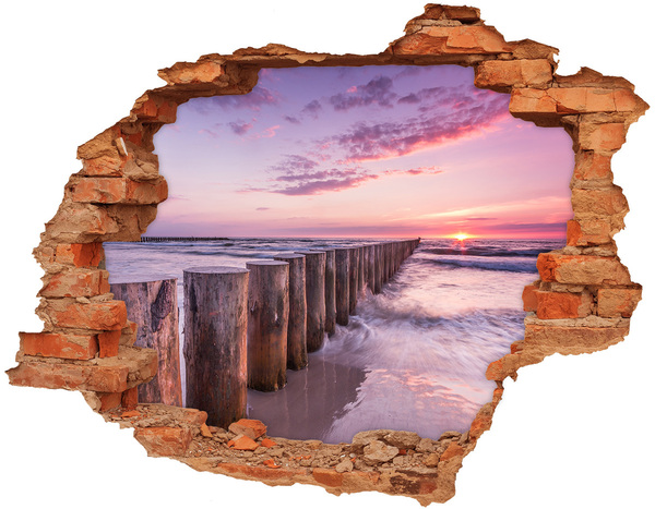 Grote 3D muursticker gat in de muur Zonsondergang boven de zee