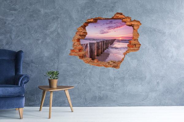 Grote 3D muursticker gat in de muur Zonsondergang boven de zee