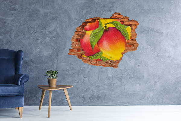 Grote 3D muursticker gat in de muur Sappige mango in het gat in de muur