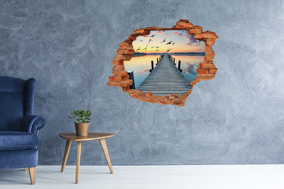 Grote 3D muursticker gat in de muur Zonsondergang boven het meer