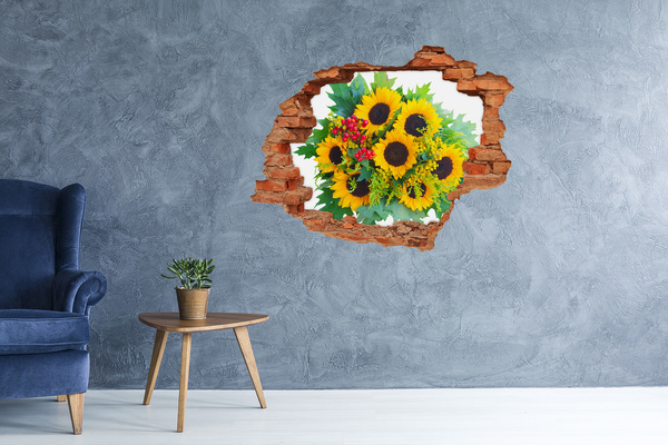 Vinyl muursticker 3D breekeffect Bloemenboeket in een gat in de muur