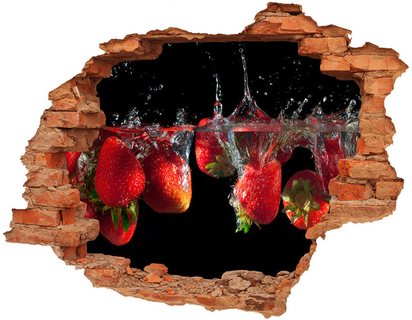 Grote 3D muursticker gat in de muur Fruitige spetter met aardbeien