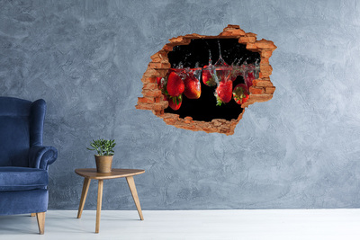 Grote 3D muursticker gat in de muur Fruitige spetter met aardbeien