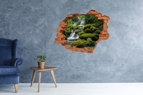 Vinyl muursticker 3D breekeffect Groene oase met waterval