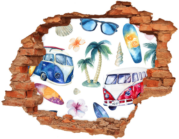Grote 3D muursticker gat in de muur Retro Caribische vakantie