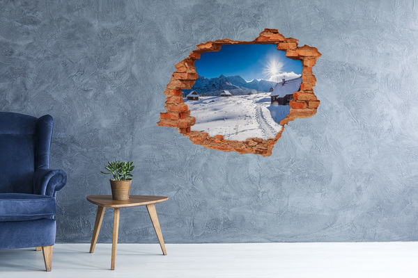 Vinyl muursticker 3D breekeffect Winters berglandschap