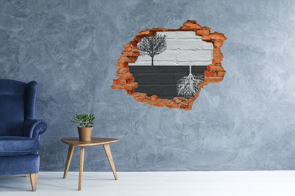 Grote 3D muursticker gat in de muur Een boom met wortels