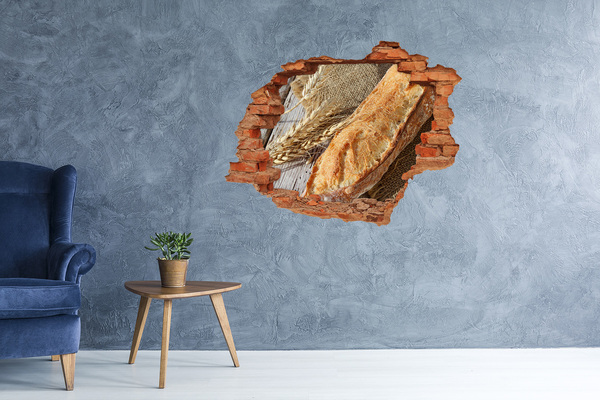 Grote 3D muursticker gat in de muur Brood met graan op de achtergrond