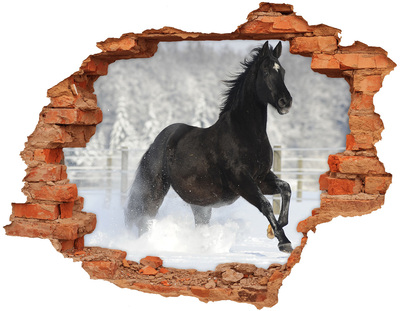 Vinyl muursticker 3D breekeffect Een galopperend paard in een winterlandschap