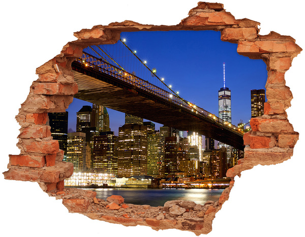 Grote 3D muursticker gat in de muur Brooklyn Bridge 's nachts