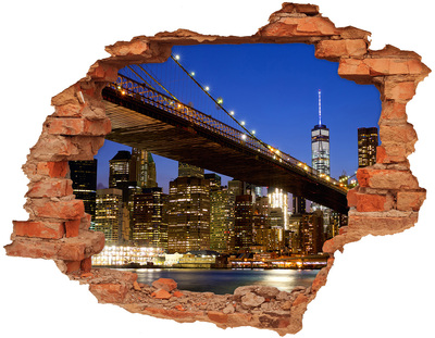 Grote 3D muursticker gat in de muur Brooklyn Bridge 's nachts