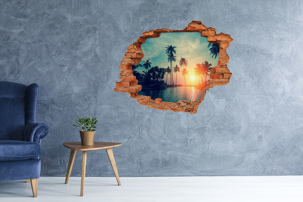 Vinyl muursticker 3D breekeffect Zonsondergang op een tropisch strand