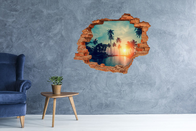 Vinyl muursticker 3D breekeffect Zonsondergang op een tropisch strand