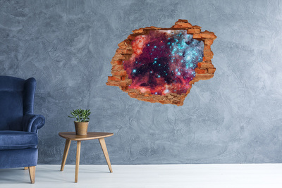 Vinyl muursticker 3D breekeffect Een kosmisch uitzicht door een gat in de muur.