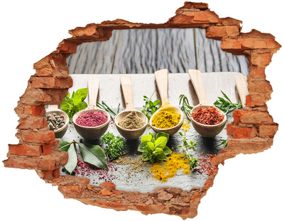 Vinyl muursticker 3D breekeffect Keukenspecerijen in houten lepels