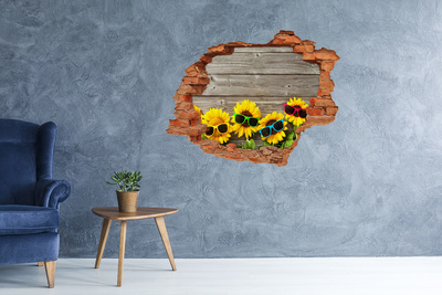 Grote 3D muursticker gat in de muur Zonnebloemen met zonnebrillen