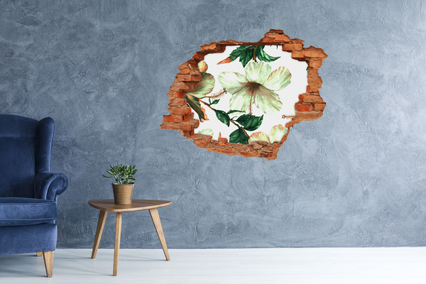 Vinyl muursticker 3D breekeffect Bloemenmuurschildering door een gat in de muur