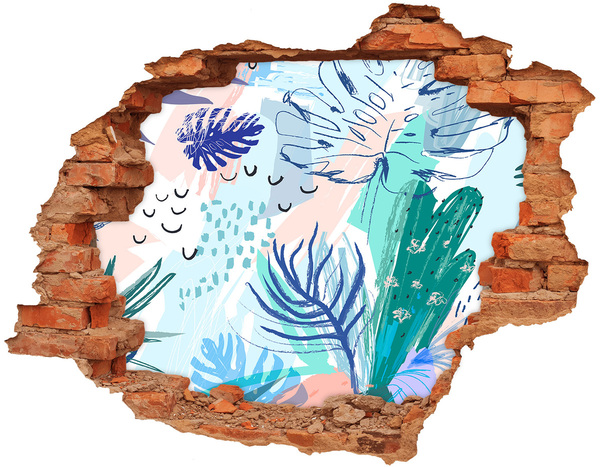 Vinyl muursticker 3D breekeffect Tropisch paradijs achter de muur