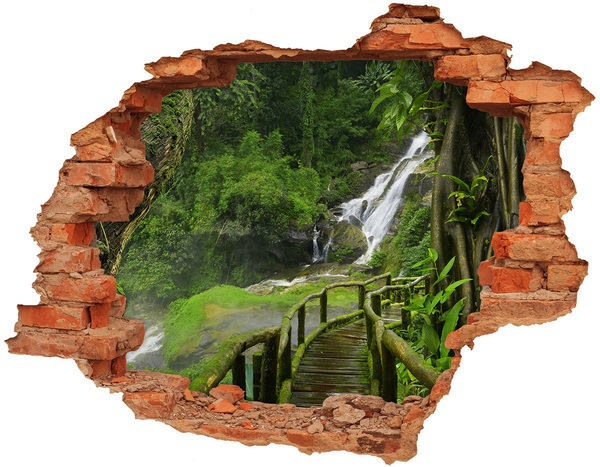 Vinyl muursticker 3D breekeffect Tropische waterval in de jungle