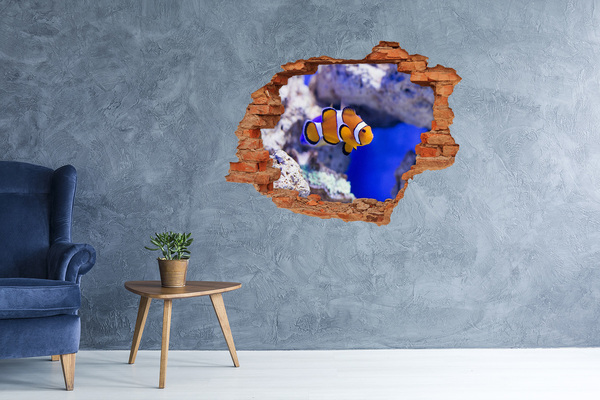 Grote 3D muursticker gat in de muur Koraalrif met clownvissen