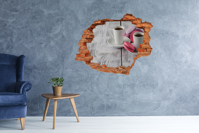 Grote 3D muursticker gat in de muur Koffieparadijs met macarons