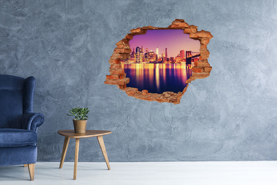 Grote 3D muursticker gat in de muur New York bij zonsondergang