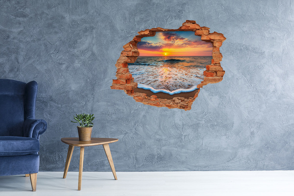 Grote 3D muursticker gat in de muur Zonsondergang boven de zee