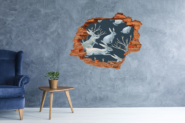 Grote 3D muursticker gat in de muur Konijntjes in de diepte van de zee