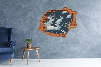 Grote 3D muursticker gat in de muur Konijntjes in de diepte van de zee