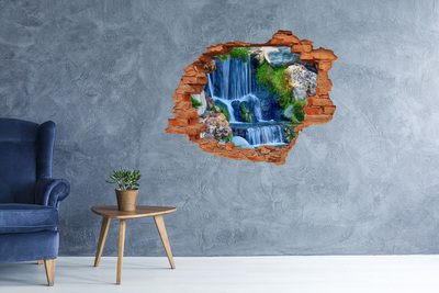 Grote 3D muursticker gat in de muur Een waterval in een groene omgeving