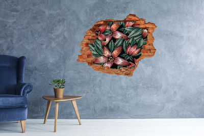 Vinyl muursticker 3D breekeffect Een bloemenpatroon tegen een beschadigde muur.