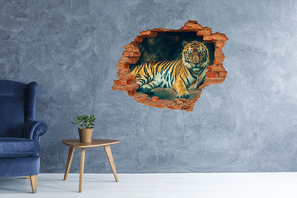 Vinyl muursticker 3D breekeffect Tijger in een gat in de muur