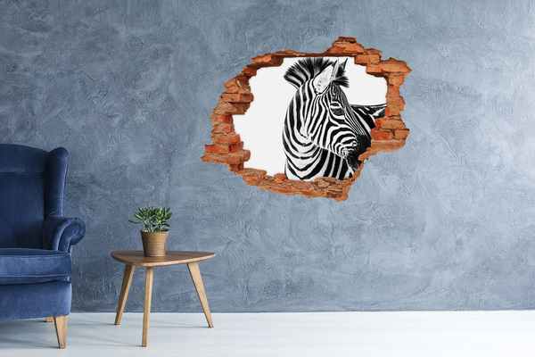 Grote 3D muursticker gat in de muur Zebra in een gat in de muur