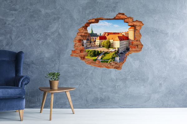 Grote 3D muursticker gat in de muur Een kasteel in een pittoreske omgeving