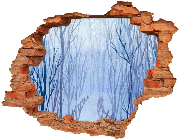 Grote 3D muursticker gat in de muur Winterlandschap gezien door een gat in de muur