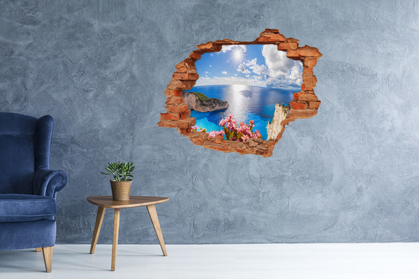 Grote 3D muursticker gat in de muur Uitzicht vanaf de klif boven de zee