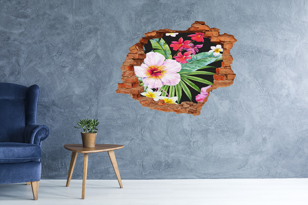 Grote 3D muursticker gat in de muur Tropisch paradijs met bloemen