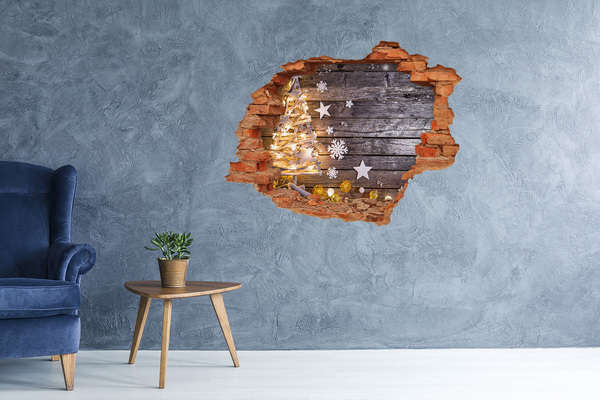 Vinyl muursticker 3D breekeffect Winterlandschap met kerstversieringen