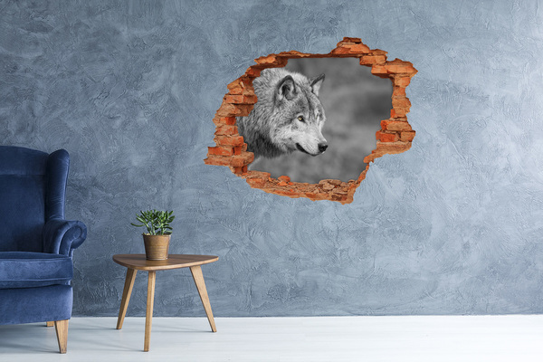 Grote 3D muursticker gat in de muur Wolf in een gat in de muur