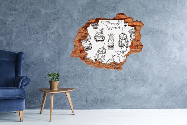 Vinyl muursticker 3D breekeffect Etnische patronen op de muurachtergrond