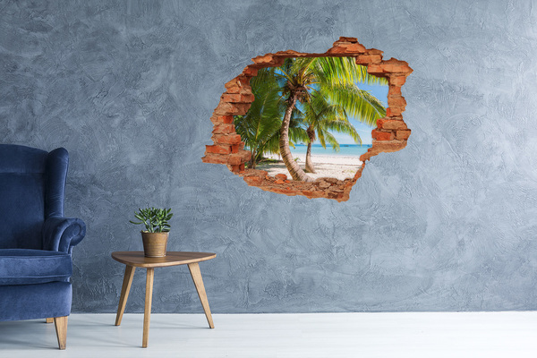 Vinyl muursticker 3D breekeffect Tropisch strand met palmbomen