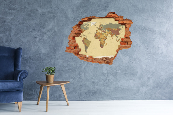 Vinyl muursticker 3D breekeffect Kaart van Afrika in retrostijl